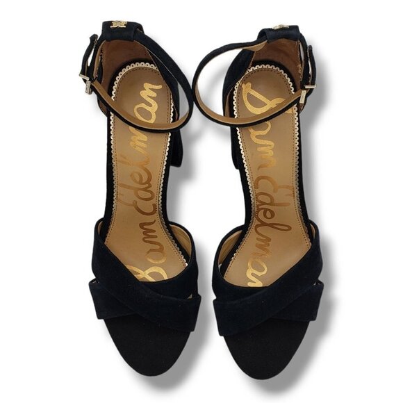 Sam Edelman Yancy1 Sandals Womens 11 Ankle Strap Block Heel Black Suede - Picture 7 of 9